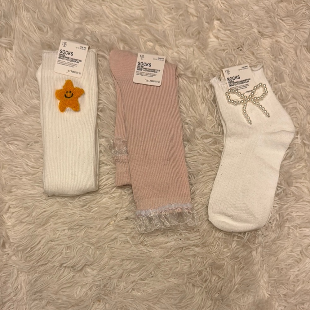 Forever 21 White and Pink Casual Socks Set